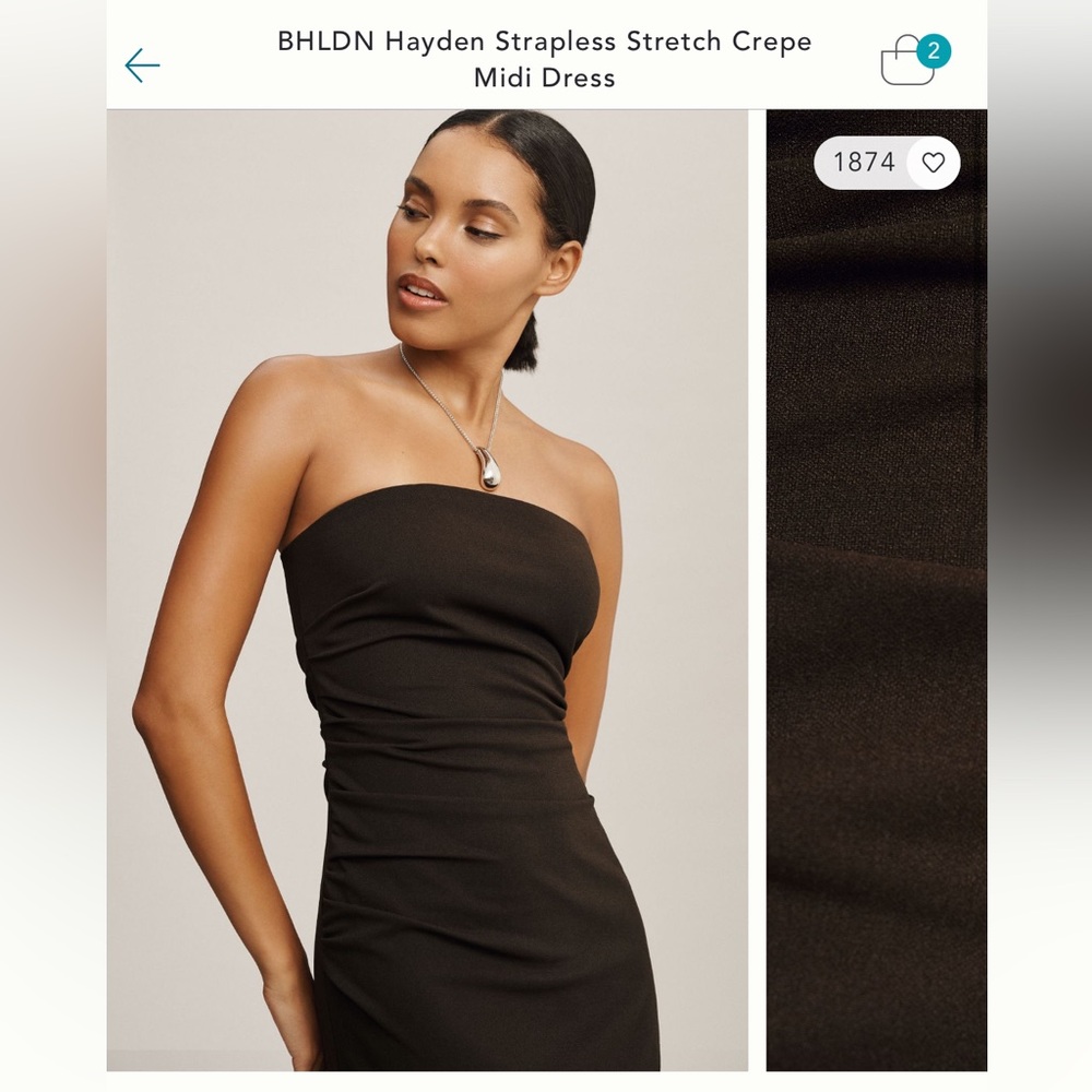 BLHDN Hayden Crepe Stretch Strapless Midi Dress Brown